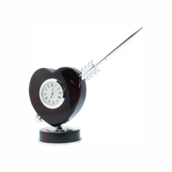 Desktop rotating heart shaped, thermometer & clock with pen