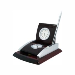 Desktop clock + thermometer with memopad and pen stand