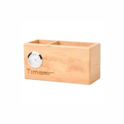 WOODEN PEN STAND CARD HOLDER WITH CLOCK QS-DT1226