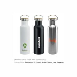 Stainless Steel Flask with Bamboo Lid - Image 3