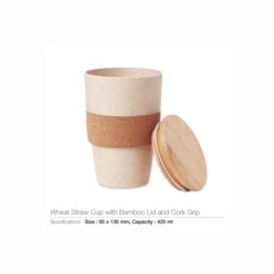 Wheat Straw Cups with Bamboo Lid and Cork Grip