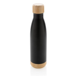 ODESSA – Giftology Double Wall Stainless Bottle with Bamboo Lid and Base – Black