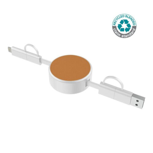 01 LECCO – @memorii Recycled 6-in-1 retractable Charging Cable – White