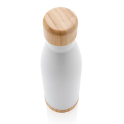 ODESSA - Giftology Double Wall Stainless Bottle with Bamboo Lid and Base - White - Image 2