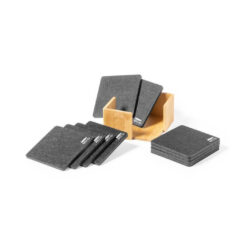 LAAX - eco-neutral RPET Set of 6 Felt Coasters with Bamboo Stand - Image 3