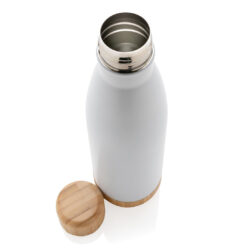 ODESSA - Giftology Double Wall Stainless Bottle with Bamboo Lid and Base - White - Image 3