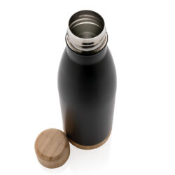 ODESSA - Giftology Double Wall Stainless Bottle with Bamboo Lid and Base - Black - Image 3