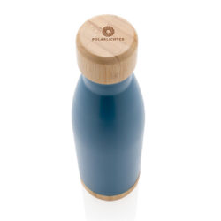 ODESSA - Giftology Double Wall Stainless Bottle with Bamboo Lid and Base - Blue - Image 4