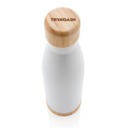 ODESSA - Giftology Double Wall Stainless Bottle with Bamboo Lid and Base - White - Image 4