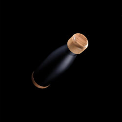 ODESSA - Giftology Double Wall Stainless Bottle with Bamboo Lid and Base - Black - Image 5