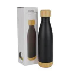 ODESSA - Giftology Double Wall Stainless Bottle with Bamboo Lid and Base - Black - Image 7
