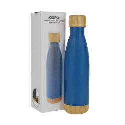 ODESSA - Giftology Double Wall Stainless Bottle with Bamboo Lid and Base - Blue - Image 8