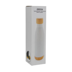 ODESSA - Giftology Double Wall Stainless Bottle with Bamboo Lid and Base - White - Image 8