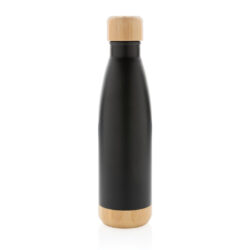 ODESSA - Giftology Double Wall Stainless Bottle with Bamboo Lid and Base - Black - Image 9