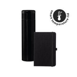 SARGAN - Vacuum Flask with Temperature Lid and Notebook Gift Set - Black