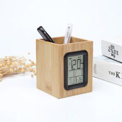 BAMBOO PEN HOLDER WITH LCD DIGITAL CLOCK - Image 3