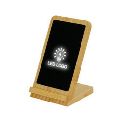 Bamboo Fast Wireless Charger Stand 15W with LED Logo - Image 5