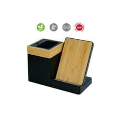 Bamboo Pen Holder with 15W Wireless Charger & LED Logo - Image 7