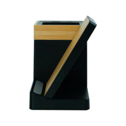 Bamboo Pen Holder with 15W Wireless Charger & LED Logo - Image 3