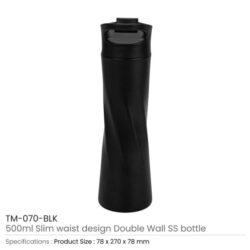 Double Wall SS Bottles Slim Waist Design Flip top Lid 500ml - Image 4
