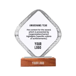 Cosmox | 11422 Rhombus Shaped Crystal Trophy With Wooden Base
